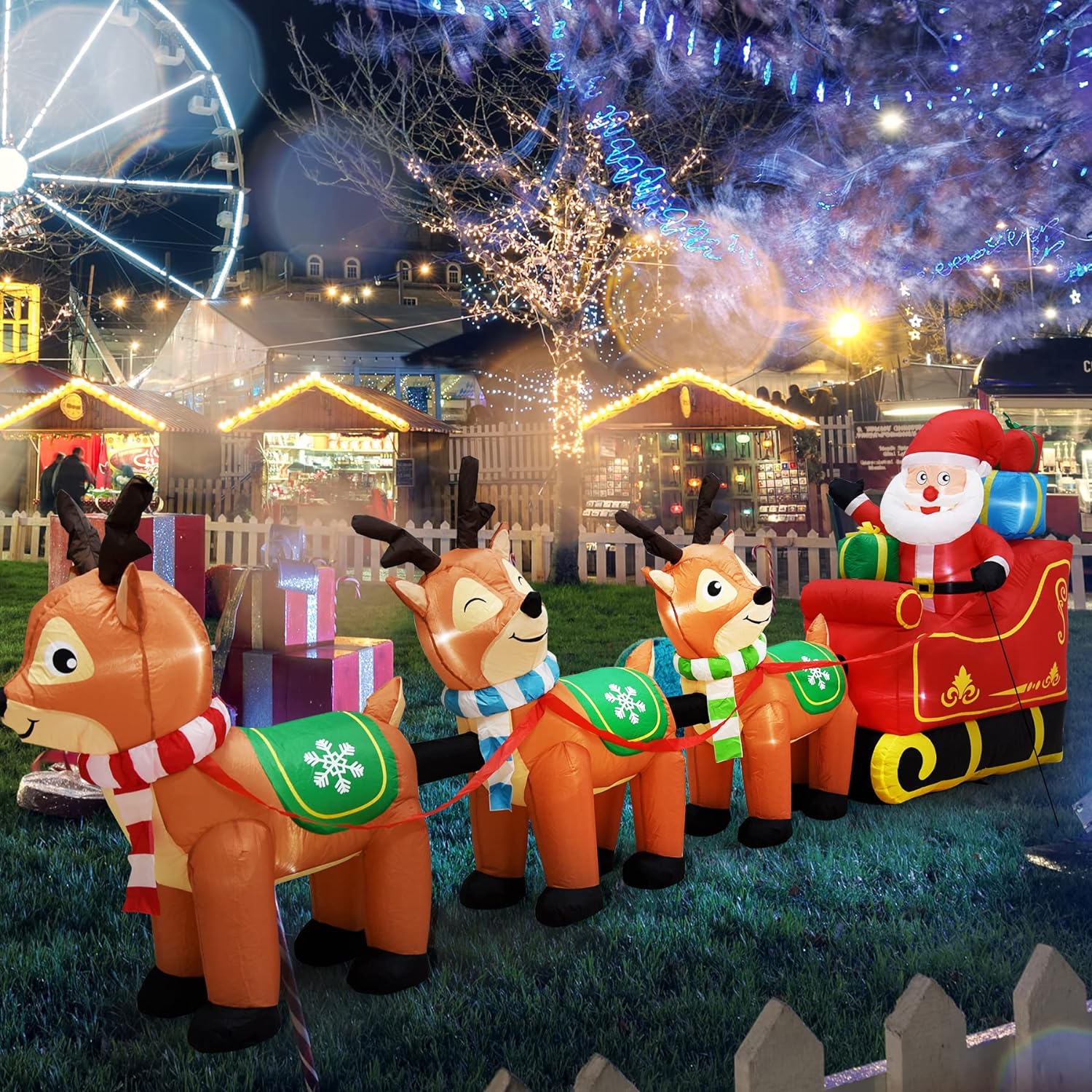 Inflable de Papá Noel y sus renos